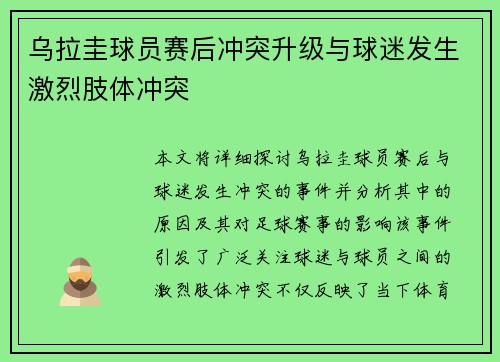乌拉圭球员赛后冲突升级与球迷发生激烈肢体冲突